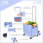 Foldable Utility Cart Folding Portable Rolling Crate with Magnetic Extended Lid,360°Rotate Wheels,176LBS Load Capacity,Heavy Duty Durable Dolly Cart(Blue) - Image 4