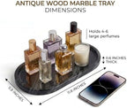 YKAJO Antique Wood Oval Marble Tray, 11.8x5.9 Vanity Perfume Organizer - Image 3
