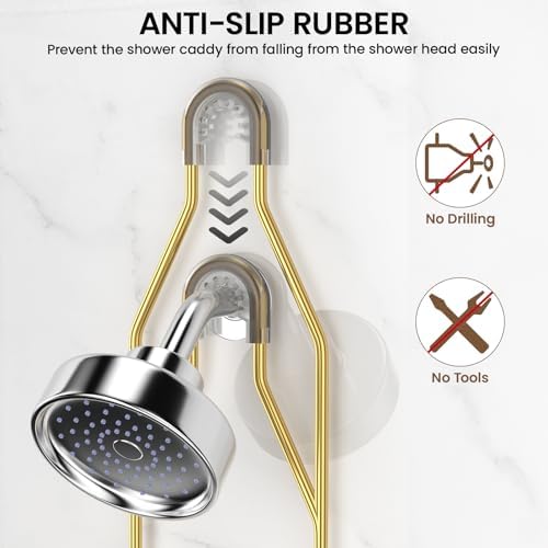 REINHARDT Adjustable Shower Caddy Hanging Rustproof Shower Organizer, Gold - Image 4