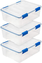 IRIS USA 3-Pack 26.5 Qt Storage Bins with Gasket Lids, Clear/Blue by IRISUSA