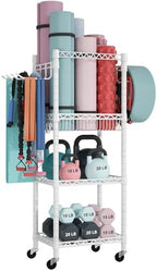 FUTASSI Home Gym Storage, 3 Tiers Workout Equipment Organizer with Wheels for Yoga Mats, Foam Roller, Dumbbells, Kettlebells, and Resistance Bands by FUTASSI