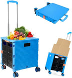 Foldable Utility Cart Folding Portable Rolling Crate Handcart Shopping Trolley Wheel Box with Lid Wear-Resistant Noiseless 360°Rotate Wheel for Travel Shopping Moving Storage Office Use (Sky Blue) by ZIYOULANG