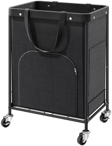 170L Large Laundry Basket with Wheels, Rolling Laundry Hamper Easy Access Clothing Minimizes Bending, Laundry Cart with 4 Silent Casters & Removable Bag for Bedroom, Bathroom, Laundry Room,Black by Unknown