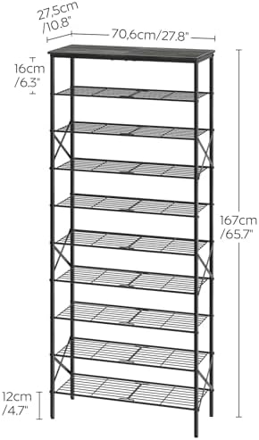 YATINEY 10 Tier Shoe Rack, Large Capacity Shoe Storage Organizer Holds 40 Pairs, Sturdy and Stable, for Entryway, Hallway, Closet, Dorm Room, Charcoal SS10BCG1 - Image 3