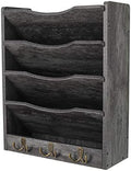 PAG-Mass 5-Tier Wall File Holder Hanging Mail Organizer Wood Magazine Literature Rack with 6 Hooks, Dark Gray by PAG