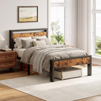 Sweetcrispy Twin 14 Inch Bed Frame with Wood Headboard, Rustic Brown by Sweetcrispy