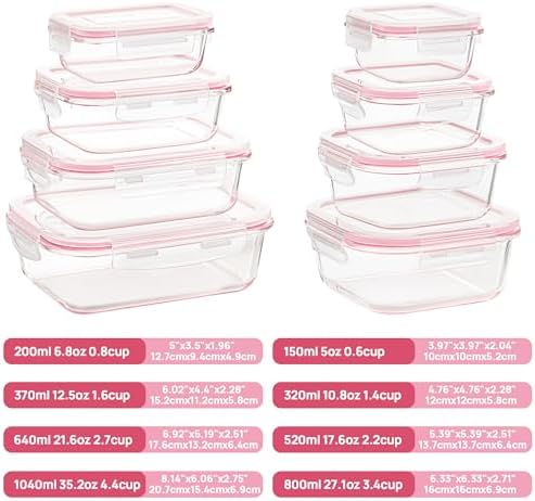Vtopmart 8 Pack Glass Food Storage Containers with Airtight Lids - Image 2