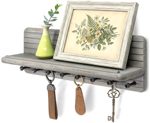 Rebee Vision Key Holder Wall Mount with 8 Key Hooks Room Decor, Old Gray by REBEEVISION