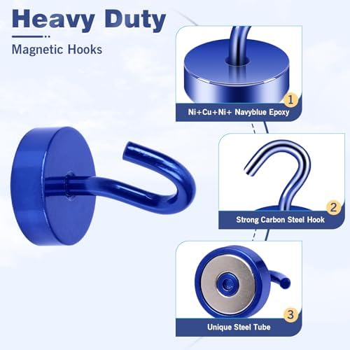 Neosmuk Magnetic Hooks Steel Tube Design for Cruise,40lb+ Navyblue,10 Pack - Image 5