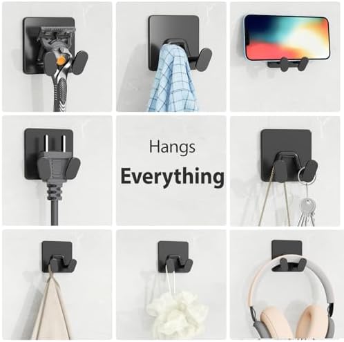 Adhesive Shower Hooks for Inside - Extra Sticky Stainless, Razor Holder Shower Accessories, Wall Mounted Self-Adhesive Double Hooks for Razor, Loofah, Towel, Shaver, Coat, Key, Matt Black, 4-Pack - Image 5