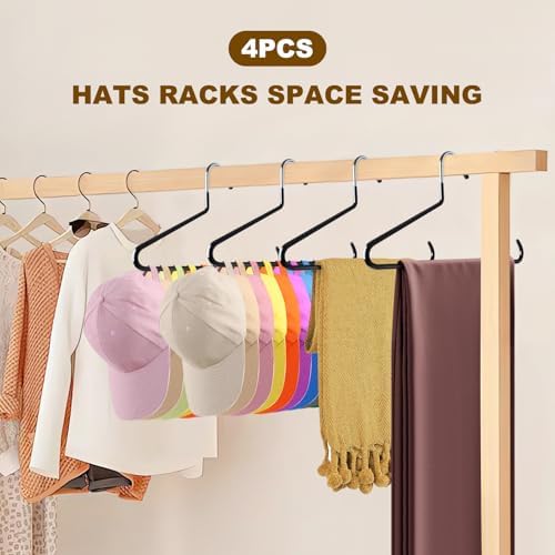 Hat Organizer for Baseball Caps - Hat Hangers for Closet - Stainless Steel Hat Rack - Cap Holder Hat Storage Holds Caps - Birthday Gifts for Men & Women (4) - Image 3