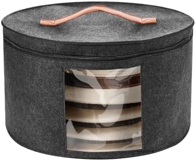 HEAVYWOOD Hat Box for Women Storage Travel Felt Hat Case for Wide-Brim Cowboy Hat Storage Foldable Organizer for Closet Large Round Hat Carrier with Portable Handle (Dark Gray) by HEAVYWOOD