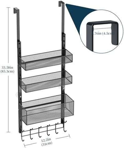 Consumest Over The Door Hooks Organizer - 4 Tier Door Coat Rack with 3 Baskets & 12 Hooks, Stainless Steel Towel Hanger for Bedroom, Bathroom, Living Room, Black - Image 7