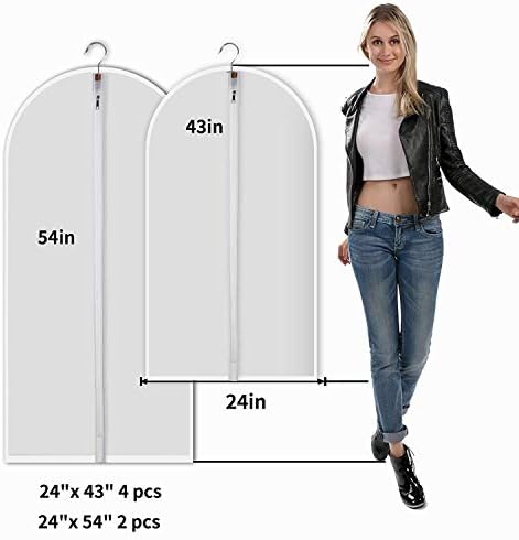 Mskitchen Garment Bags for Hanging Clothes, Clear Plastic Closet Storage Covers with Cedar Balls, 24" x 43"/54”, 6 Pack - Image 2