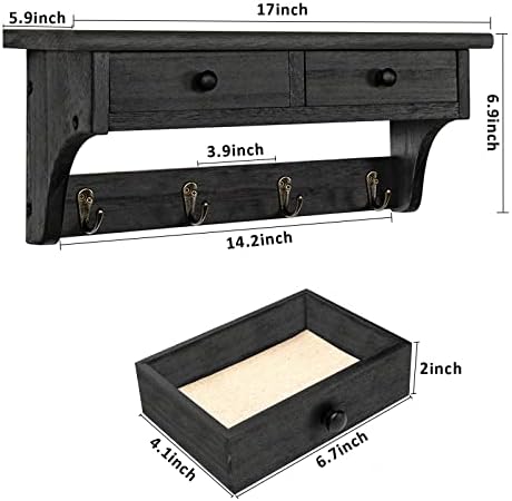 Emfogo Wood Coat Hooks Wall Mounted, Rustic Style with 4 Hooks & Shelf for Entryway, Mudroom, Bedroom, Kitchen, Bathroom (Black) - Image 6