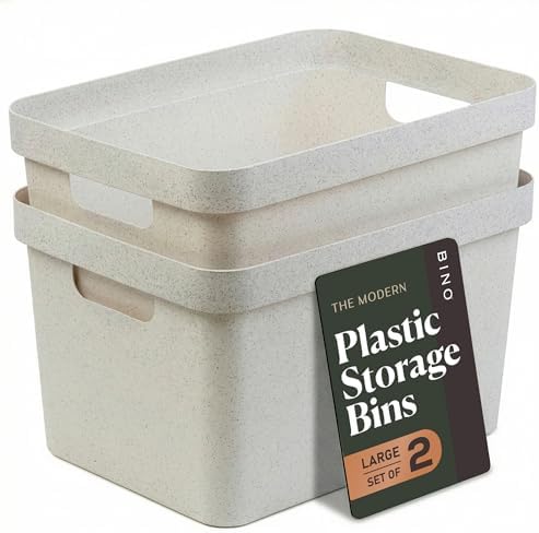 BINO | Plastic Storage Bins, 16 Liter - 2 Pack, Natural White | THE MODERN COLLECTION | Plastic Bins for Organization | Woven Storage Baskets for Organizing Pantry Shelf Organizer Basket Container Bin by BINO