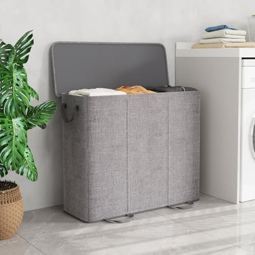 Lifewit Triple Laundry Hamper with Lid, Removable Laundry Bags, Gray - Image 2