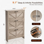 Nicetree Shoe Cabinet for Entryway, 3 Flip Drawers Shoe Storage Cabinet with 3-Tier Adjustable Shelves, Ultra Slim Freestanding Hidden Shoe Organizer with Barn Door Design, Dove Gray - Image 2