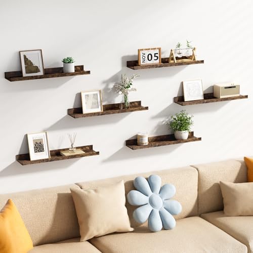 upsimples Floating Shelves for Wall Decor and Storage, Brown, 6Pcs 23.6'' - Image 2
