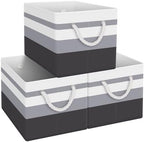 Fab totes Storage Bins 3-Pack, Foldable Storage Baskets for Organizing Toys, Books, Shelves, Closet, Large Storage Box with Rope Handles, Sturdy Organizer Bins,Gradient Grey by Fabtotes