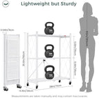 DEANIC 3 Tier Foldable Storage Shelves with Wheels, Kitchen Appliance Stand, Freestanding Metal Wire Shelf Rack, No Assembly Organizer Rolling Cart for Garage, Basement, Pantry(White) - Image 3
