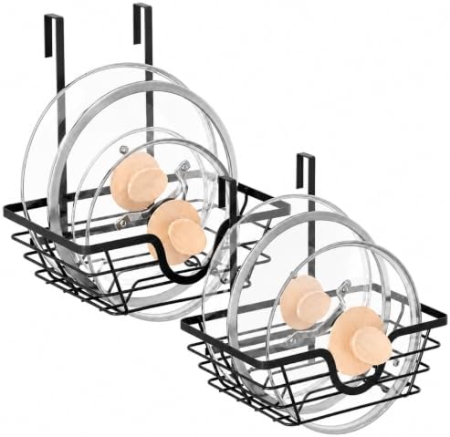 TIDIIABODE Pot Lid Organizer 2 Pack, Adjustable Kitchen Pot Lid Holder Inside Cabinet, Kitchen Cabinet Organizer Hanging for Food Storage Container, Pot, Pan Lid & Bakeware, Black by TrashBagHolder