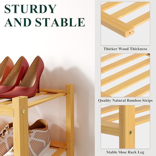 Smiry Bamboo Shoe Rack, 8 Vertical Slats, 5 Tier - 17.3" Wide, Natural - Image 3