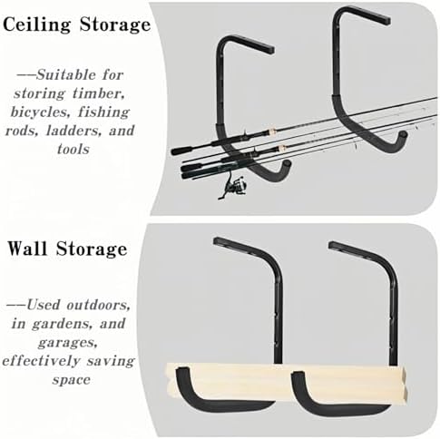 Overhead Garage Storage Rack, Heavy Duty Ceiling Storage Hooks Utility Hanger for Lumber Ladder Bike & Other Bulky Items (6) - Image 5
