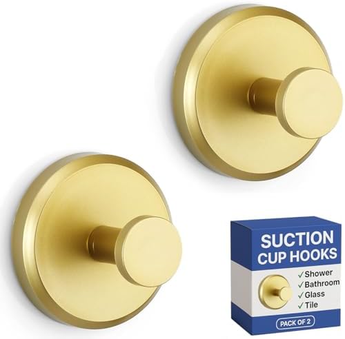 HOME SO Suction Cup Hooks for Shower & Bathroom Towel Holder 2-Pack Gold by HOMESO
