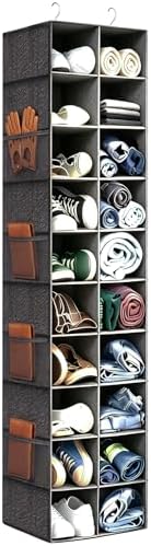 Hanging Shoe Organizer for Closet - 20 Extended Sections Closet Shoe Storage Rack with 8 Side Mesh Pockets, Foldable Shelves Holder for Shoes Clothes Shirts Jeans Hats by Unknown