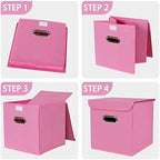 Closet Organizers Fabric Storage Bins With Lids Collapsible Cube Storages Organizer Basket With Handles,Storage Boxes for Clothes Storage,Office,Toys,3 Pack,（Pink - Image 6