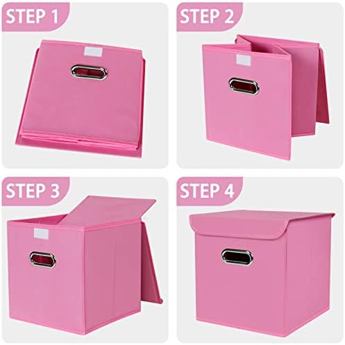 Closet Organizers Fabric Storage Bins With Lids Collapsible Cube Storages Organizer Basket With Handles,Storage Boxes for Clothes Storage,Office,Toys,3 Pack,（Pink - Image 6