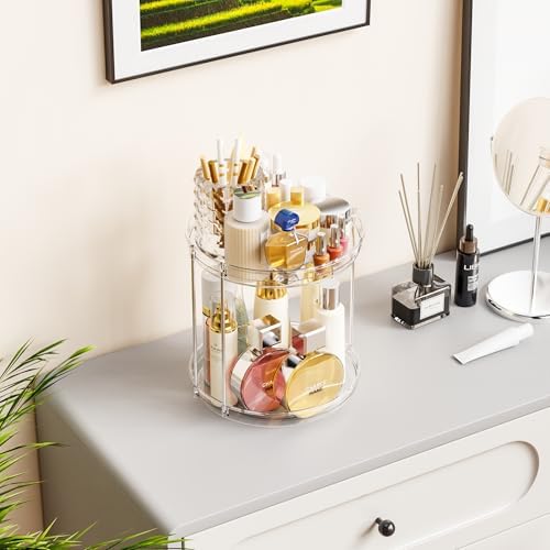 Yieach Clear 360 Rotating Bathroom Counter Organizer,2 Tier Spinning Perfume Organizer and Makeup Tower for Lotion,Hair,Face Skincare Beauty Products,Tiered Lazy Susan and Makeup Organizers for Vanity - Image 2