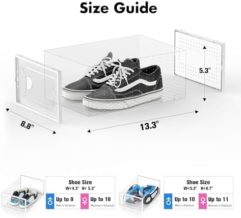 Foluck Shoe Storage Box, 15 Pack Clear Plastic Stackable Organizer for Closet, Interlocking Design Shoes Container Bins for Sneakers, Foldable Shoe Rack with Lids, White - Image 2