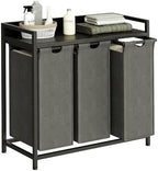 Herture Laundry Hamper with Shelf, Laundry Basket 3 Section, Laundry Sorter with Pull-Out Removable Large Bags and Movable Wheels, Metal Frame, 3 x 15.87 Gallons (60L), Black and Gray PF04XLC by Herture