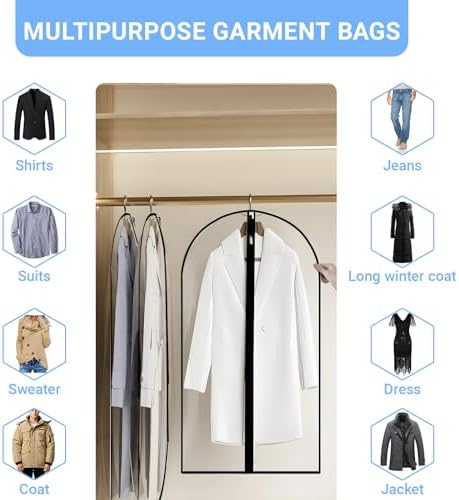 All Clear Garment Bags for Hanging Clothes, 40" (Set of 6) Suit Bags for Closet Storage, Plastic Dustproof Suit Cover Bags, Clothes Protectors Bag with zipper for Coats, Jackets, Shirts - Image 3