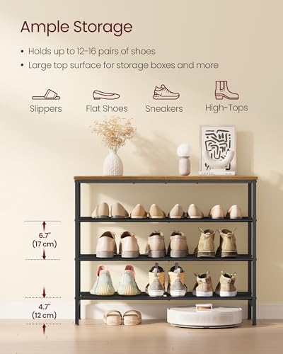 VASAGLE Shoe Rack, 4 Tiers, 12-16 Pairs, Metal Organizer Shelf - Image 4