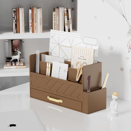 Bamboo Mail Organizer Countertop Pen Holder Wooden Desktop Storage Drawers - Image 3