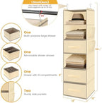 Hanging Closet Organizer 6-Shelf with 3 Drawers & Side Pockets, Closet Organizers and Storage for Dorm, Nursery & Wardrobe Organization, Hanging Shelf Clothes Organizer for Sweaters, Shoes, Beige - Image 2