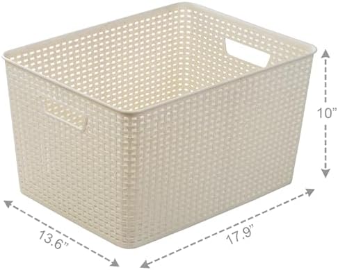 BINO | Plastic Storage Baskets, 33 Liter - 3 Pack, Natural | THE WOVEN COLLECTION | Storage Basket for Shelves | Woven Storage Baskets for Organizing Bins | Pantry Shelf Organizer | Container Bin - Image 2