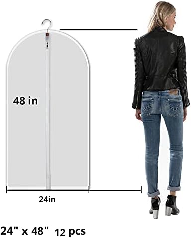 MsKitchen 12 Pack Garment Bags for Hanging Clothes (24x48") - Dustproof Suit Bags - Durable PEVA Dress Covers with Sturdy Zipper for Coats, Jackets, Pants & Uniforms (Translucent) - Image 2