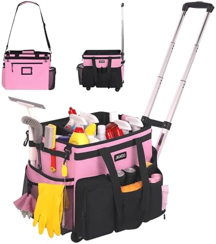JKAOO Large Rolling Cleaning Caddy Bag with Detachable Trolley, Pink by JKAOO
