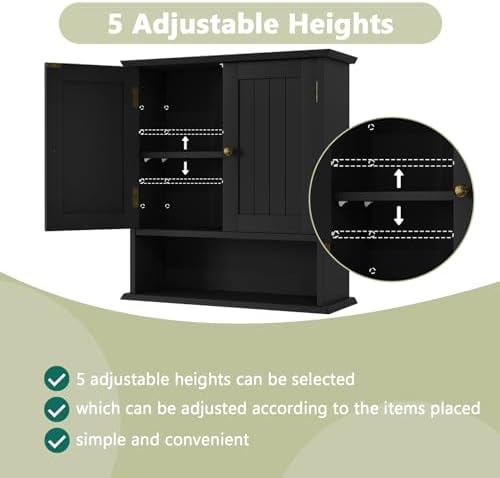 Smuxee Black Wall Cabinet, Small, 2-Door Medicine Cabinet with Adjustable Shelves, Over Toilet, For Kitchen and Laundry Rooms - Image 4