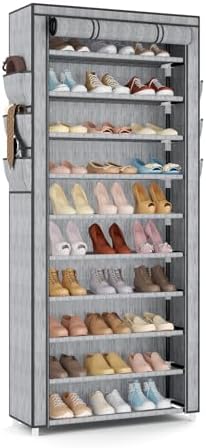 VTRIN Vertical Narrow Shoe Rack Organizer Tall Shoe Rack for Closet Entryway 10 Tier Non-Woven Cover Shoe Shelf Holds 36-41 Pairs Free Standing Shoe Storage Cabinet with Dustproof Cover, Multi Color by VTRIN