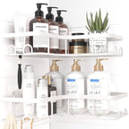 Sakugi Corner Shower Caddy - 2 Pack, Adhesive Shower Organizers, Rustproof Stainless Steel Shower Shelves with 8 Hooks, No Drilling Bathroom Organizers and Storage Racks, Space-Saving, White, Large by Sakugi