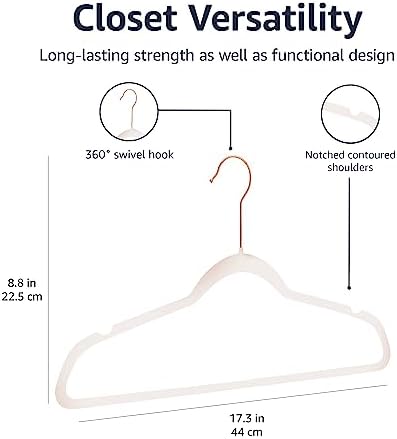 Amazon Basics Space Saving Slim Velvet Non-Slip Suit Clothes Hangers, Sturdy Construction, Closet Organizer, Pack of 50, Blush Pink/Rose Gold - Image 5