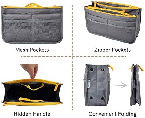 Vercord Purse Organizer Insert for Handbags Bag Organizers Inside Tote Pocketbook Women Nurse Nylon 13 Pockets Grey Small - Image 4