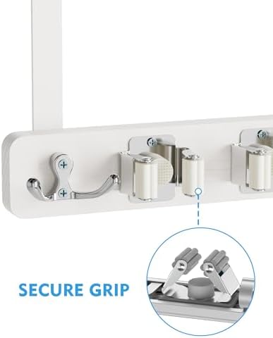 BS-VOG Over the Door Broom and Mop Holder, Broom Hanger, 4 Slots & 4 Hooks - Image 4