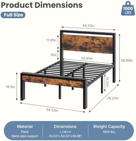 Sweetcrispy Full 14 Inch Platform Bed Frame with Headboard & Storage, Rust - Image 2
