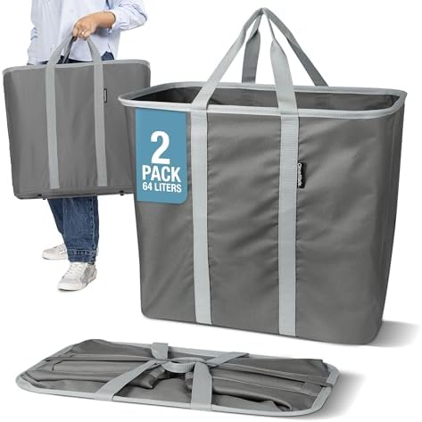 CleverMade Collapsible Laundry Caddy, 64L Pop-Up Hamper, 2 Pack, Charcoal by CleverMade